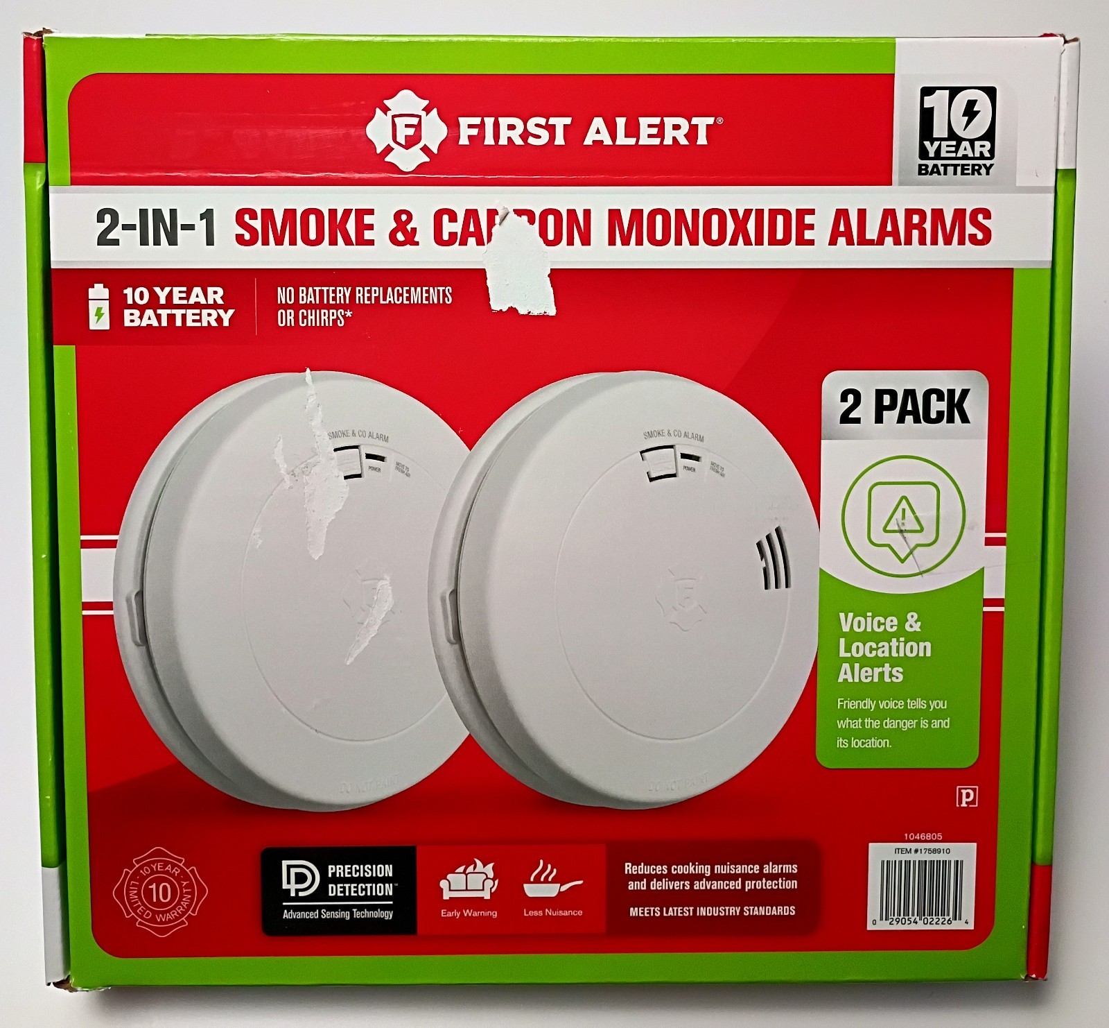 First Alert 2-In-1 Smoke &Amp; Carbon Monoxide Alarms With Voice Alerts - 2 Pack