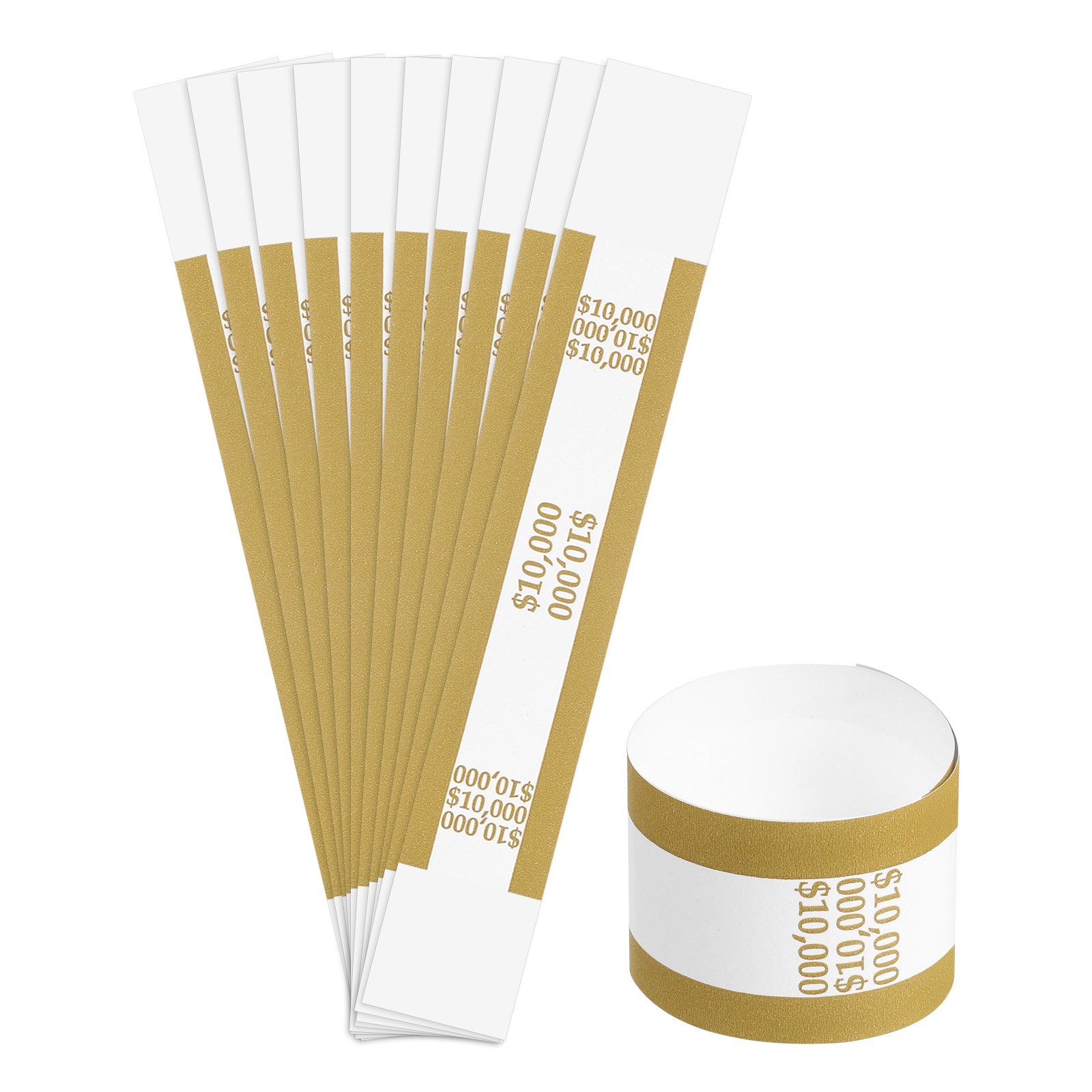 Pack of 50 Money Band Bundles Self-Adhesive Bill Wrappers 7.6"x1.14" Gold