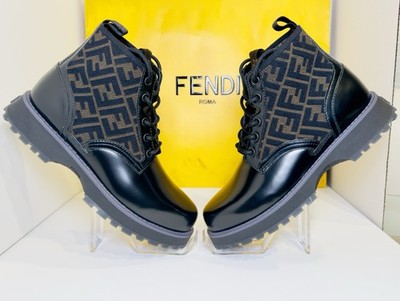 Fendi Force Ankle Boots FF Black Calf/Goat Leather Size-10 EU-44 Retail$1190 NEW
