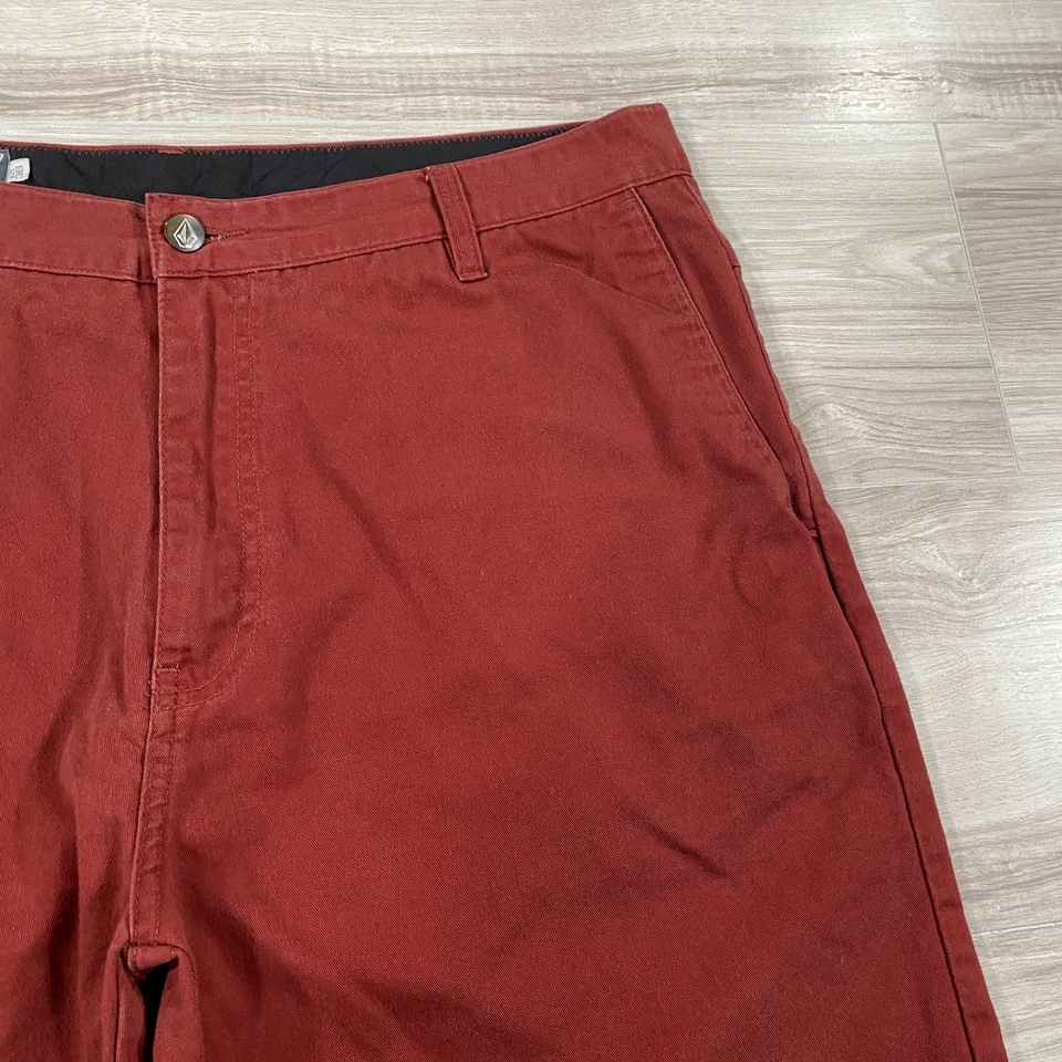 Volcom Chino Shorts Mens 36 Maroon Red Flat Front Casual Skater Preppy Grunge - Image 4 of 4