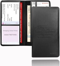 Car Registration and Insurance Card Holder - Leather Vehicle Glove L, Black