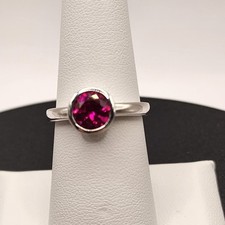 New 925 Sterling Silver 6mm Lab Created Bezel Set Ruby Ring Size 7