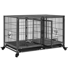 42.5  Rolling Dog Crate Metal Kennel Divider Wheels Pull Out Tray 3 Door