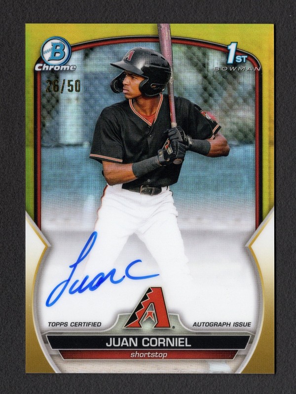 Juan Corniel 1st Auto 2023 Bowman Chrome True Gold Refractor /50 Diamondbacks