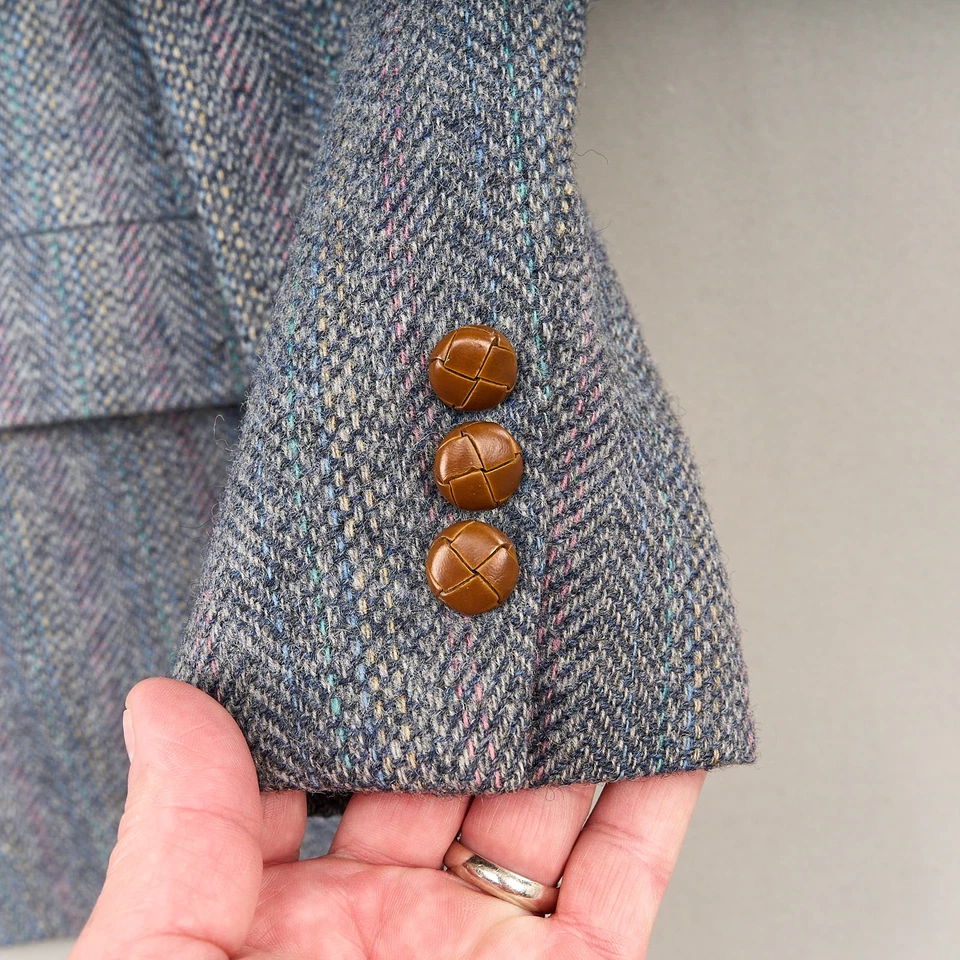 Abrigo deportivo vintage Palm Beach 38S gris azul púrpura lana twead 2 botones de cuero Foto 2 de 4