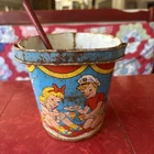 Vtg Ohio Art Co. Tin Litho Sand Pail Toddlers Boy Girl Dog Beach Picnic shovel