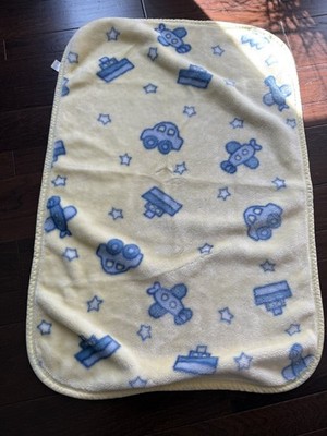 Vintage 2002 Toys R Us Especially For Baby Yellow Blue Car Boat Plush Blanket