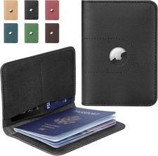 Genuine Leather Passport Holder with Airtag Slot Black
