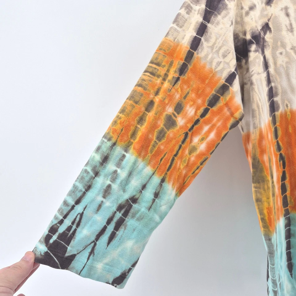 Vtg Y2K Tryst by Mathew 1X Tie Dye Cotton Top Long Sleeve Boho Hippie USA Brown - Image 4 of 4