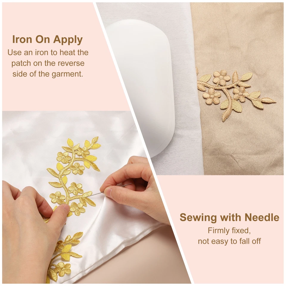 4 Piezas Parche Largo Flor Vid con Hoja, 10" x 4" Hierro en Parche Aplique, Blanco Foto 4 de 4