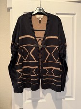 RARE Banana Republic Heritage Black Tan Intarsia Knit Cape Poncho Ruana Wrap OS