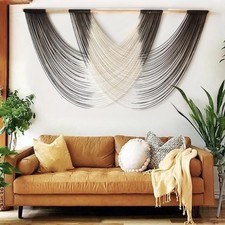 Large Black Dip Dyed Macrame Wall Hanging Art - Fiber Boho Decor Tapestry