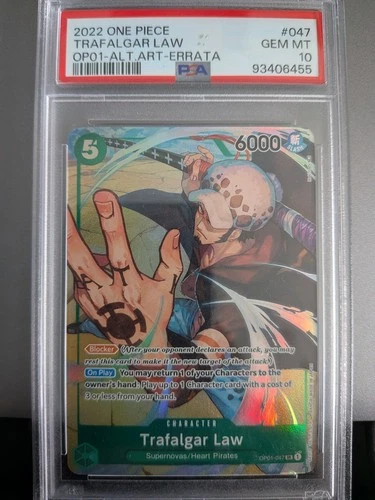 2022 ONE PIECE OP01-ROMANCE DAWN ALTERNATE ART-ERRATA #047 TRAFALGAR LAW PSA 10