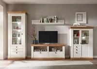 Landhaus Wohnwand 336Cm Pinie Weiß / Wotan Eiche Anbauwand Highboard