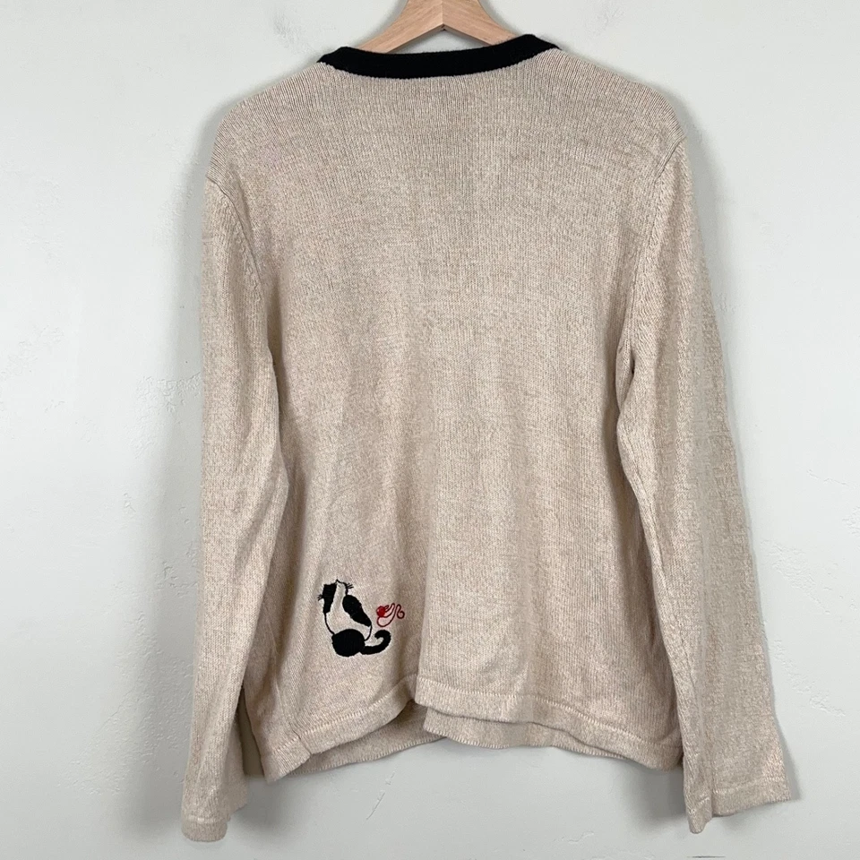 Vintage Breckenridge Cardigan L Whimsical Novelty Cat Lady Quirky Embroidered - Image 2 of 4
