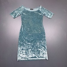 Popular Basics Velvet Bodycon Dress Women’s Medium Teal Crushed Stretch Classic