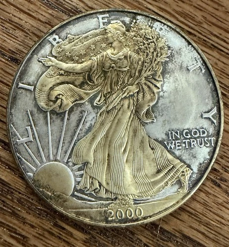 2000 American Eagle Walking Liberty Colored Gold 1 Oz Fine Silver Dollar