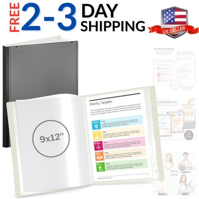 9x12 Presentation Book Black, 24-Pocket Folder with Clear Plastic Sleeves, Di...