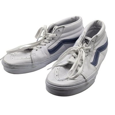 Vans Shoes Mens Size 8.5 White Blue Leather Mid Top Skate Classic Sneakers