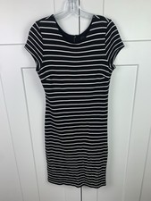 Karen Kane LARGE midi Dress Black White Stripe Exposed Zip Work Date Evening 