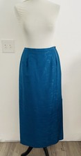Talbots New Vintage Women Maxi Skirt 8 Teal Blue Silk Jacquard Quite Luxury