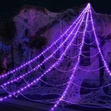 Halloween Spider Web Lights 290 LED Lighted Spider Web Giant 23 Ft Halloween ...