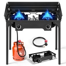 150,000 BTU Powerful Double Burner Camping Gas Propane Stove for Camping Parties