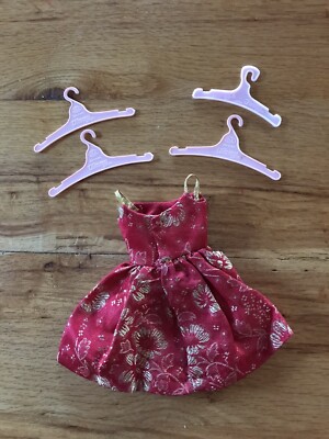 1963 Ideal Tammy Doll Dress Fur 'N Formal Red Gold Flowers #9176-9 Dress  Only | eBay