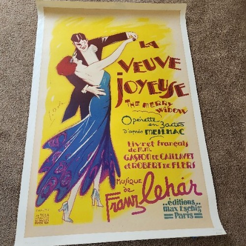 Vintage Original Le Veuve Joyeuse The Merry Window 1936 poster by GEORGES DOLA - Picture 2 of 12