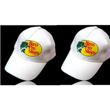 (Set of 2) Bass Pro Shops Cap, White Mesh Snapback Hat Authentic w/ Printed Logo