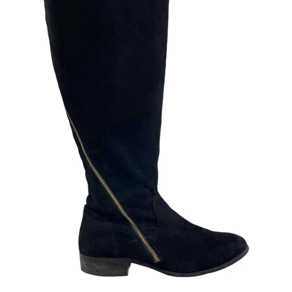 REPORT 10 Botas de Cuero Gamuza Sobre la Rodilla Hasta el Muslo Montar Planas NEGRAS Foto 3 de 4