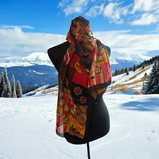 VTG Floral Pattern Sheer Scarf Autumn Fall Winter Multicolor 58"