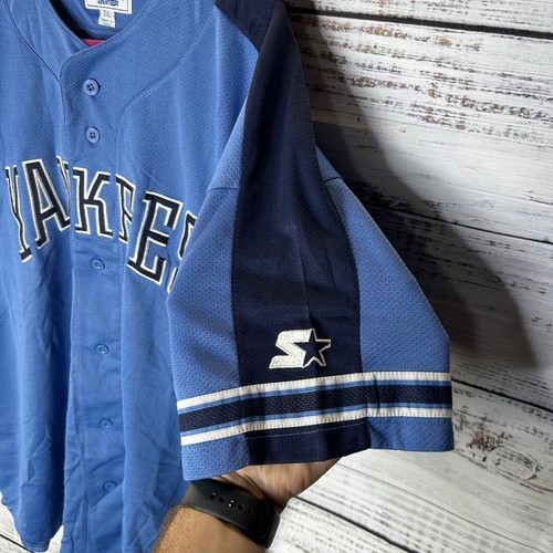 Vintage 90s Starter New York Yankees Light Blue Alternate Sewn MLB Jersey 2XL - Picture 2 of 7