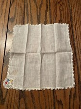 Eastern Star Hand-Chrochetted Star  Edge Cotton Handkerchief Vintage