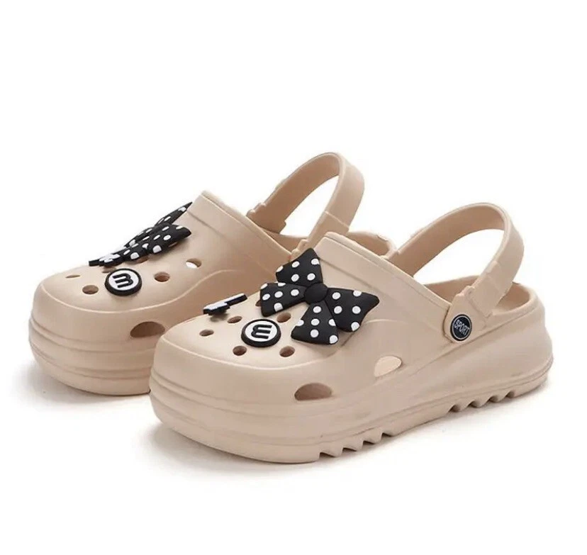 Women’s Beige Bow Foam Clogs Garden Shoe Slippers Size: 3UK Platform Croc Style