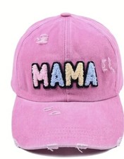 Mama Patched Ripped Baseball Cap - Pink- Distressed