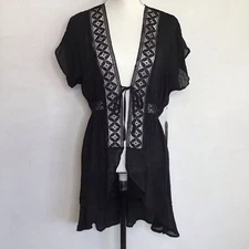 Blashe Women Elegant Black Lace Ti Front Kimono Cardigan Swimwear Cover Up SZ M