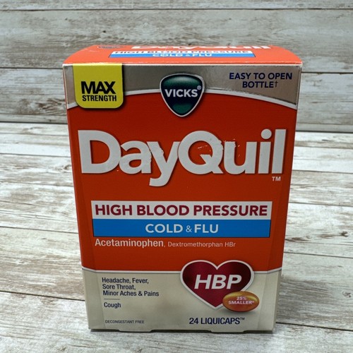 Vicks Dayquil High Blood Pressure Cold and Flu 24 Liquid caps Exp 04/