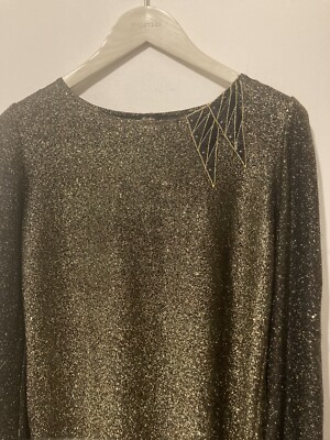 Vintage Y2K Minkie Longsleeve Gold/Black Retro Lurex Minidress One Size NWT