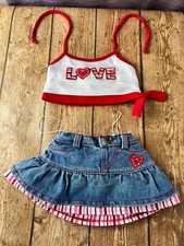 Build a bear love heart valentines day outfit jean skirt tank top