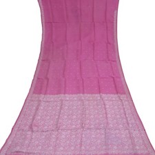 Swastik Vintage Pink Sarees 100 Pure Silk Woven Floral Sari 5YD Craft Fabric