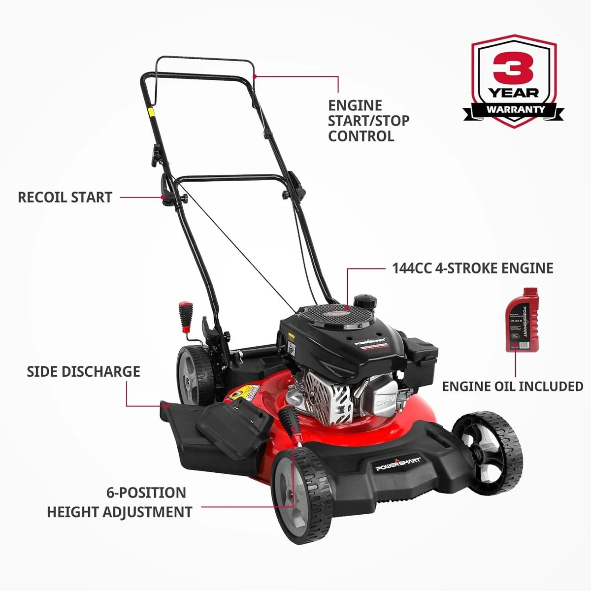 DB2321CR Gas Lawn Mower 21 Inch 2 in 1 with 144CC 4 Stroke Engine