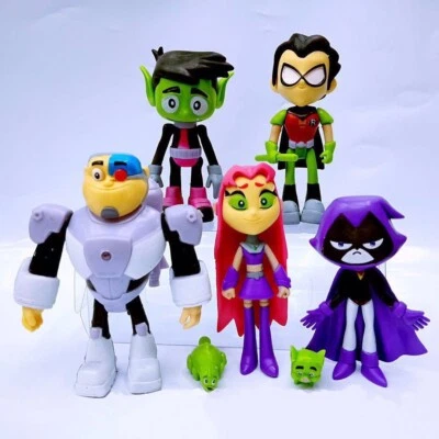 7Pcs Teen Titans Go Robin Cyborg Beast Boy Raven Starfire Action Figure Toy Gift