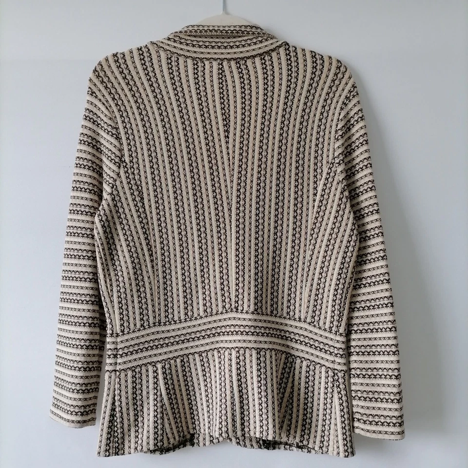 Blazer tejido vintage AK Anne Klein para mujer marrón-crema rayas dos botones S Foto 4 de 4