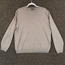 RAFFI Sweater Mens Large Gray Merino Wool Blend Crew Neck Pullover Linea Uomo