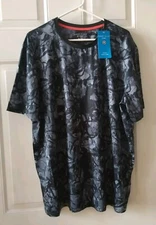 PERRY ELLIS BLACK CAMO PRINT MESH T-SHIRT, SIZE XL