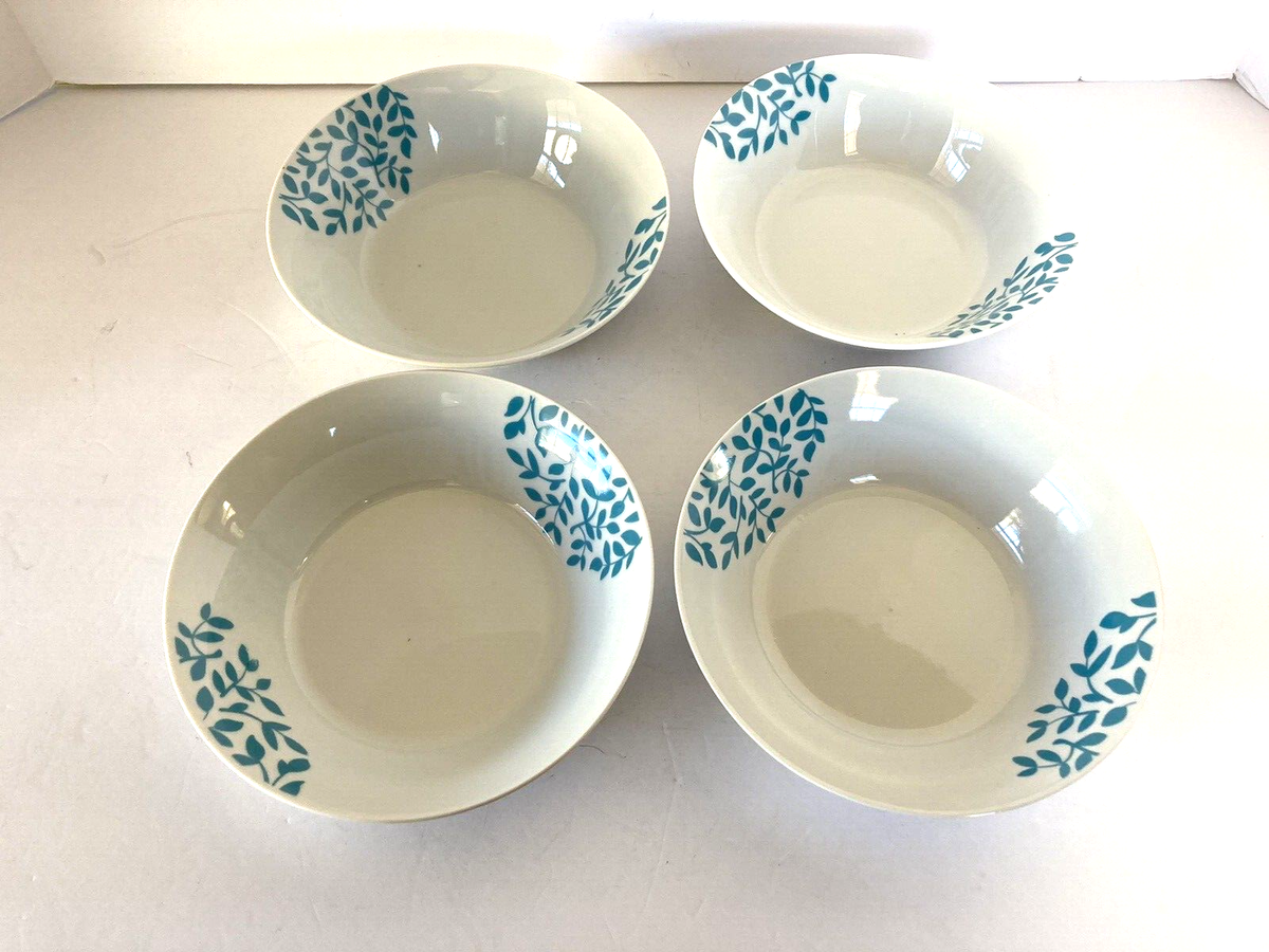 Set of GIBSON EVERYDAY CHINA White w/ Teal Leaves 6-5/8