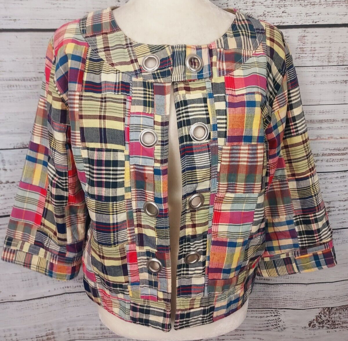 Keren Hart Plaid Jacket Small Patchwork Madras Op… - image 1
