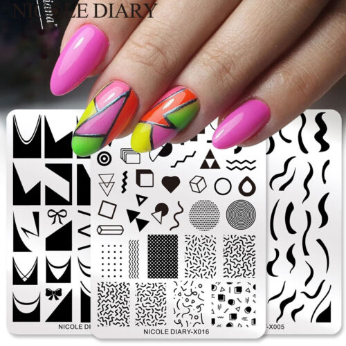 NICOLE DIARY Rectangle Nail Stamping Plates Stainless Steel Board Nail Art DIY - Afbeelding 1 van 13