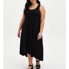 Torrid Plus Women's Black Long Maxi Dress Super Soft Hi -Lo Hem Sleeveless NWT